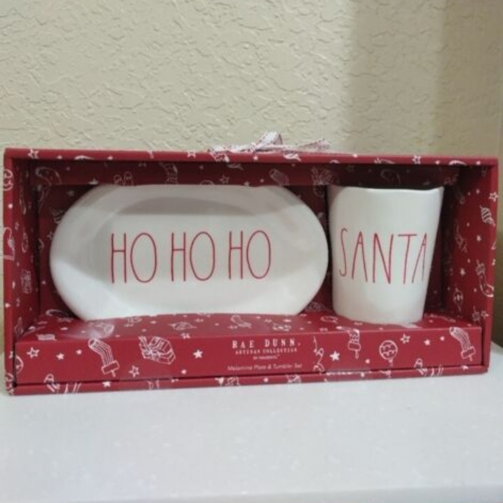 Rae Dunn Melamine HoHoHo Dish and Santa Cup Set